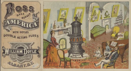 Late 19th Century Family Relaxing at Home Around a Large Stove